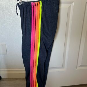 Aviator Nation sweatpants small ⭐️ navy with neon pink, orange, yellow stripes